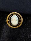 Antique Victorian Carved Cameo Pin Framed In Gold Maiden Brooch