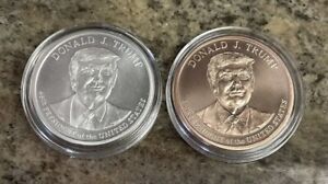 (2) SILVER PRESIDENT DONALD TRUMP 1 TROY OUNCE .999 FINE SILVER AND COPPER COINS