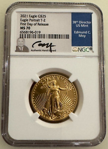 2021 $25 Type 2 American Gold Eagle NGC MS70 First Day of Release Moy 1/2 Oz T-2