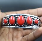 925 Sterling Silver Red Coral Gemstone Handmade Jewelry Cuff Bracelet