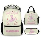 Flamingo Backpack with Lunch Box Set for Girls - 3 in 1 Primary Middle School...