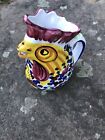 Colorful Vintage Ceramic Rooster Pitcher - Hand Painted in Italy - Signed LARCE