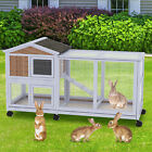Rabbit Hutch Indoor & Outdoor Large Rabbit Cage  Guinea Pig Cage w/ Wheels &Tray