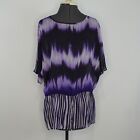 Chicos Silk Chiffon Short Sleeves Kimono Blouse sz 1 M Purple Tie Dye Drawstring