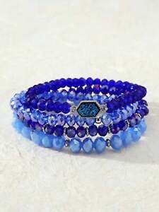 4pcs/set Crystal Royal Blue Beaded Bracelet Women Bracelet Stackable Bracelet
