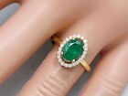 2.52Ct Genuine Mined Emerald And Diamond Ring In Solid  14K Yellow Gold, Halo