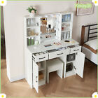 White Vanity Table Makeup Dressing Desk With LED Mirror & Large Drawer + Stool