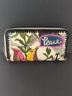Sakroots Wallet Coated Canvas Peace Birds Zip Around 12 Credit Card Holder Pouch