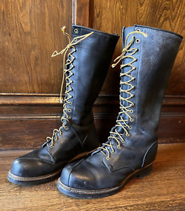 Vintage Tall Black Leather Biker Logger Boots -- Sears, Chippewa? Loggers
