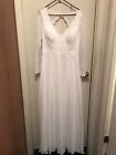 Azazie Alannah Wedding Dress Women's Size A14 White V-Neck Sleeves and Open back