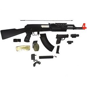 CYMA AK-47 ELECTRIC AEG FULL AUTO AIRSOFT RIFLE GUN w/ PISTOL COMBO 6mm BB BBs