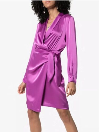 NANUSHKA Siwar Pink Satin Long Sleeve Wrap Dress S