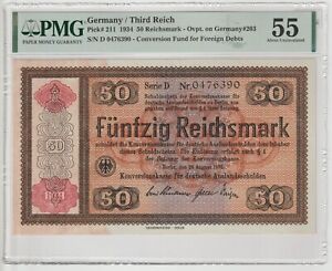 Germany 50 Reichsmark 1934 Third Reich Conversion Fund About Unc-55-PMG Pick#211