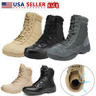 Men's Military Tactical Work Boots Side Zipper Leather Motorcycle Combat Shoes
