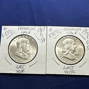 BU 1963 P & D Silver Franklin Half Dollars Lat Year Coins #F551