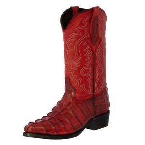 Mens Western Cowboy Boots Red Alligator Pattern Tail Genuine Leather J Toe