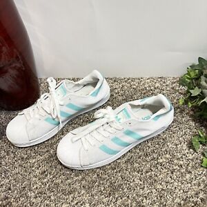 Adidas Superstar Mint Teal Clamshell White Mesh Knit Sneakers  BA7137 Womens 8.5