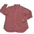 Vintage Levis Western Shirt Pearl Snap Rockabilly Red Plaid Cowboy Mens Size L