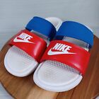 Nike Benassi Duo Ultra Leather Slides Sandals Womens 10 White Red Blue 819717-11