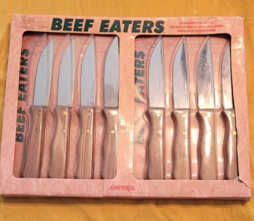 Vintage Imperial Beef Eaters Steak Knives Set of 8 Wooden Handles New In Box