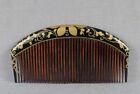 19c Japanese lacquer wood KUSHI hair COMB flowers, vines