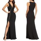 Dress the Population Cher Ruched Front Exposed Zipper Gown Dress Black Large NWT