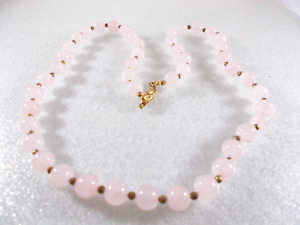 Vintage Rose Quartz Pink Bead Gold Spacers Necklace Free Shipping