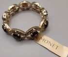 New With Tags Monet Gold Tone Stretch Bracelet With Amber Rhinestones (A)