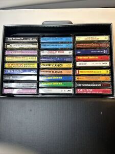 Vintage Cassette tapes lot with case. Includes 54 Cassettes And Suitcase Holder!