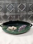 Vintage Roseville Pottery Console Bowl, Green Freesia #466-10, Handles, Large Ov