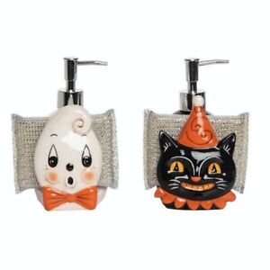 Johanna Parker Halloween Ghost and Black Cat Soap Dispenser & Sponge Holder Set