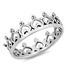 Heart Crown King Princess Ring New .925 Sterling Silver Tiara Band Sizes 4-10