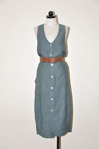 Fenini Teal Blue Chambray Linen Wearable Art Lagenlook Oversized Dress Women S