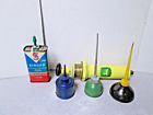 5 - VINTAGE MIXED JOHN DEERE SINGER MINI METAL OIL CANS THUMB OILERS WITH SPOUTS