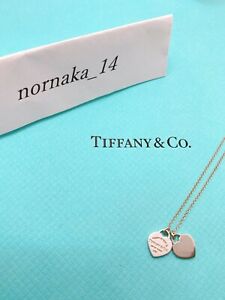 Near MINT TIFFANY & Co Return to Mini Double Heart Necklace Silver No Box