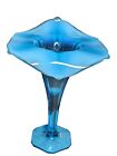 Antique 1020s Dugan Glass Blue Opalescent Vase Jack in the Pulpit 10.5 in Tall
