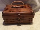 Small Dark Brown Woven Decorative Box Attached Lid made in Japan