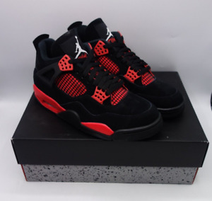 Air Jordan 4 Retro Mens 8.5 Red Thunder 2022 Sneakers Black Multi Color Crimson