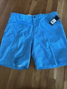 NWT Adidas Ultimate 365 Stretch Golf Shorts  36 Blue Plaid Casual
