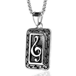 G-Clef Necklace Music Note Dog Tag Pendant Musician Gift Hip Hop Punk Jewelry