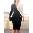 Womens Blazer Dress Office Work Business Formal Dress Long Sleeve V-Neck