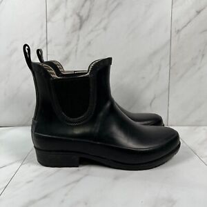 LL Bean Wellies Womens Size 7 M Black Rubber Waterproof Ankle Rain Chelsea Boots