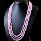 510.00 Cts Natural 3 Line Pink Rose Quartz Round Shape Beads Necklace NK 43E123