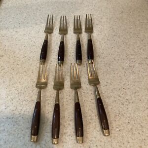 8 Pieces of Vintage Thailand Siam Brass Wood Handle Silverware Seafood Forks