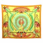HERMES Pareo Stole Shawl Yellow Orange Yellow Green Multicolor Cotton Feathers