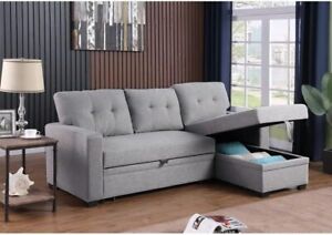 L-Shaped Easy Convertible Pull-Out Sleeper Sectional Sofa/Storage Chaise