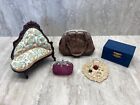 5 Resin & Wood Small Decorative Pieces. 2 purses, 1 fainting couch, 1 Blue chest