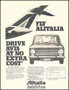 1973 Fiat with Alitalia Avis Airline Rental Advertisement Print Art Car Ad K10A