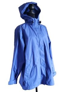 Lands End L 14-16 Petite Womens Blue Trench Rain Wind Vented Coat  Hood EUC