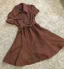 BEBE BROWN SHORT SLEEVE BELTED FLARE DOUBLE BREASTED TRENCH COAT DRESS SIZE M